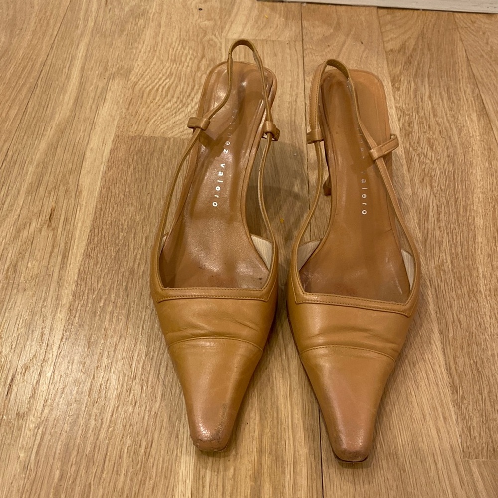 Leather tan sling back heels